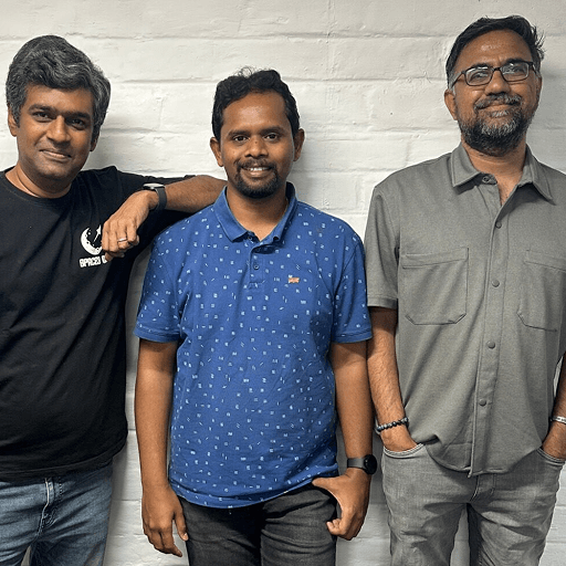 Raghuram (left), Abhishek (center), and Arun (right) all looking happy together